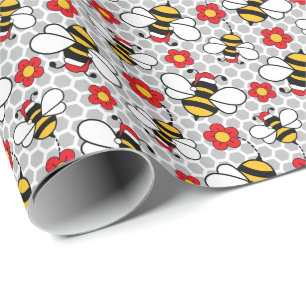 Honey Bees in Santa Hats Christmas Wrapping Paper