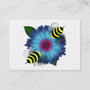 Honey Bees Meeting on Blue Flower Business Card