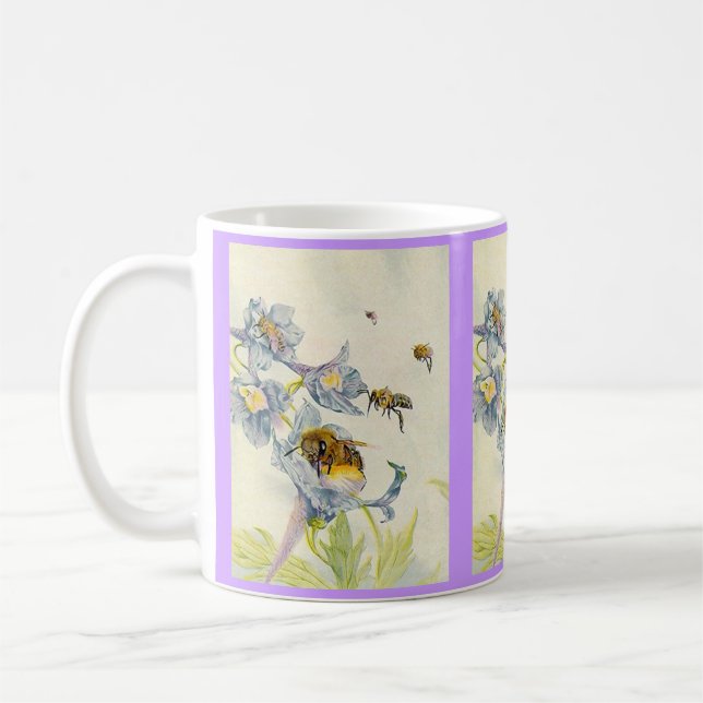 Honey Bees & Morning Glory Flowers EZ2 Customise Coffee Mug (Left)