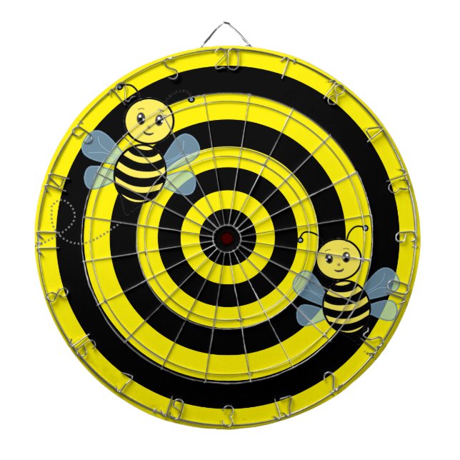 Honey Bees on Black & Yellow Circles Dartboard (Front)