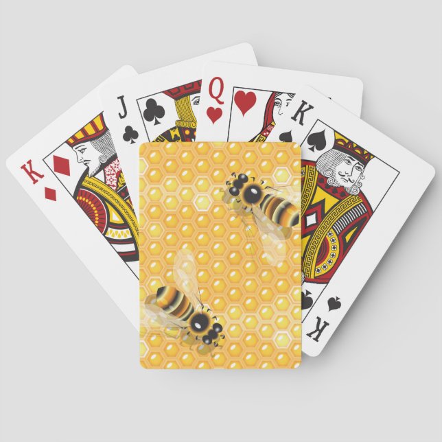 Honey Bees on Bright Honeycomb Pattern  Playing Cards (Back)