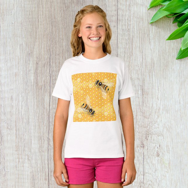 Honey Bees on Bright Honeycomb Pattern  T-Shirt (Creator Uploaded)