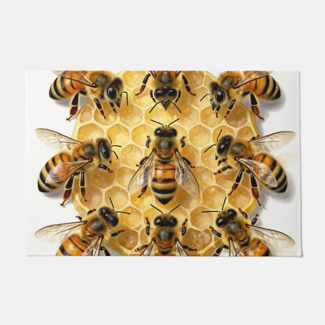 Honey Bees on Hexagonal Honeycomb Circle Doormat (Front)