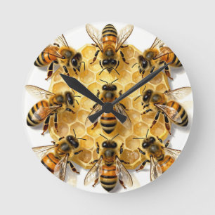Honey Bees on Hexagonal Honeycomb Circle Round Clock