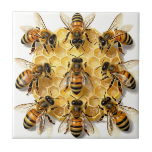 Honey Bees on Hexagonal Honeycomb Circle Tile