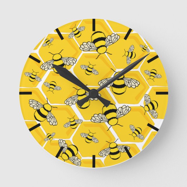 Honey Bees on Honeycomb Cute Round Clock (Front)