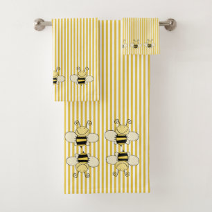 Honey Bees on Yellow Strips Bath Towel Set
