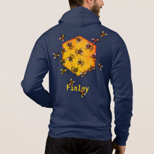 Honey bees • Orange and Navy blue • Custom Name Hoodie