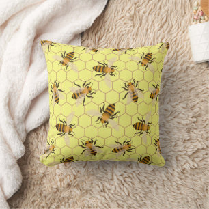 Honey Bees Pattern, Yellow Background Cushion