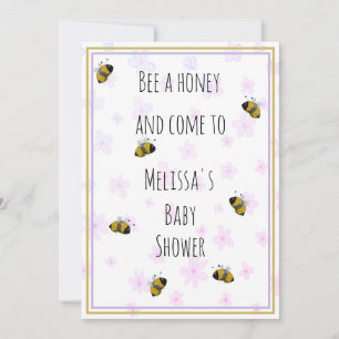 Honey Bees Pink and Blue Daisy Pattern Baby Shower Invitation