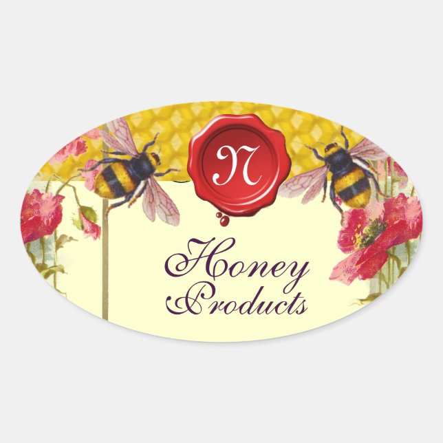 HONEY BEES,POPPIES,RED WAX SEAL BEEKEEPER MONOGRAM (Front)