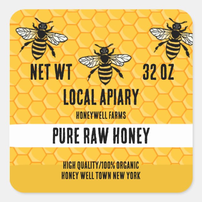 Honey bees pure raw honey  square sticker (Front)
