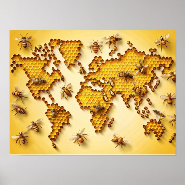 Honey Bees Wall Art World Art Poster  (Front)