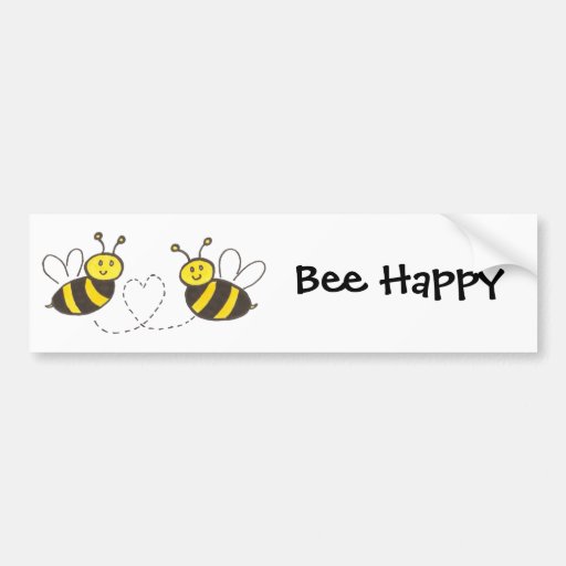 Image of Honey Bees with Heart Bee Happy Bumper Sticker
