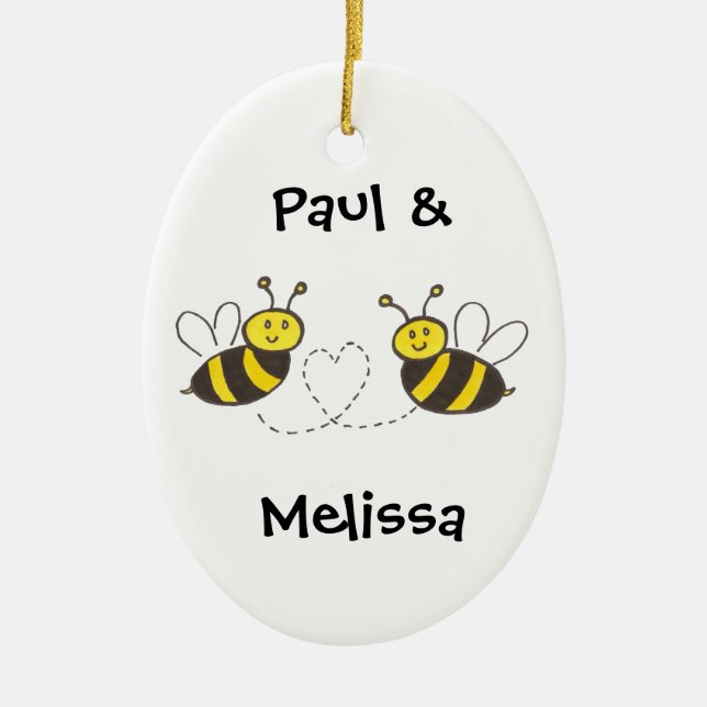 Honey Bees with Heart Ceramic Tree Decoration (Front)