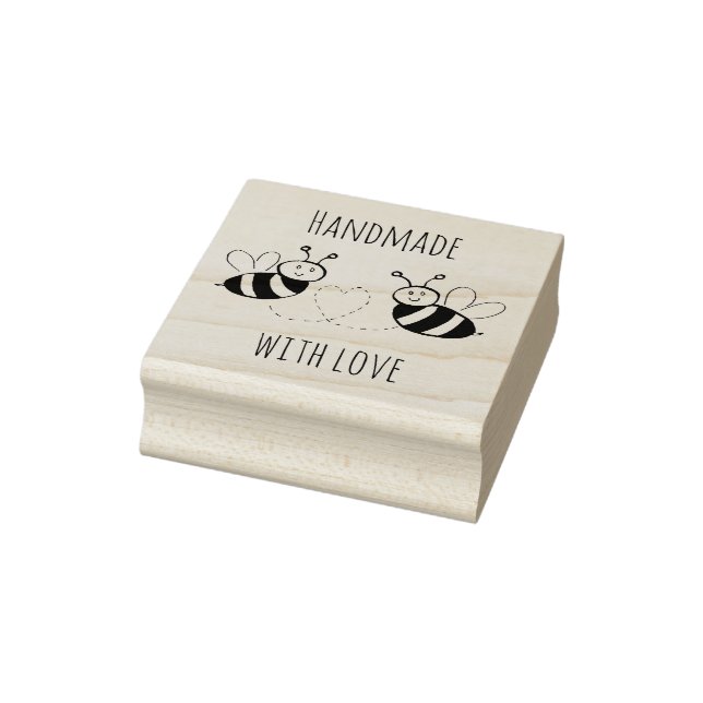 Honey Bees with Heart Handmade with Love Rubber Stamp (Stamp)
