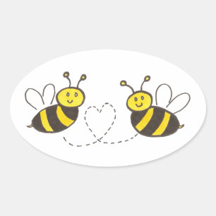 Honey Bees with Heart Oval Sticker