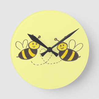 Honey Bees with Heart Round Clock