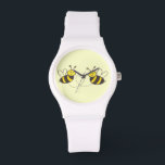 Honey Bees with Heart Sporty Watch<br><div class="desc">This product line features two sweet bees with a heart. Whimsical line drawing - perfect for an anniversary,  wedding or baby shower. Sporty watch with cute honey bee illustration that can easily be customised.</div>
