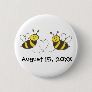 Honey Bees with Heart with Customisable Date 6 Cm Round Badge