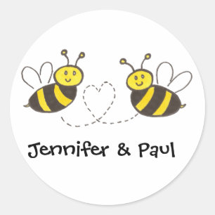 Honey Bees with Heart with Personalised Names Classic Round Sticker