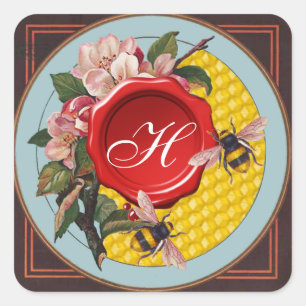 HONEY BEES WITH WILD ROSES RED WAX SEAL MONOGRAM