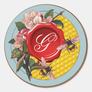 HONEY BEES WITH WILD ROSES RED WAX SEAL MONOGRAM