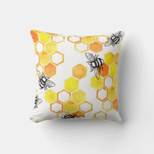 Honey Bees: Yellow Watercolor Pattern Cushion