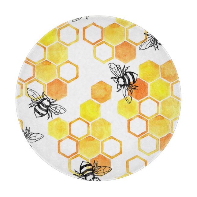 Honey Bees: Yellow Watercolor Pattern Cutting Board (Front)