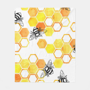 Honey Bees: Yellow Watercolor Pattern Fleece Blanket