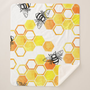 Honey Bees: Yellow Watercolor Pattern Sherpa Blanket