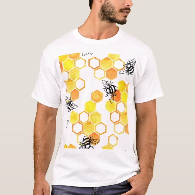 Honey Bees: Yellow Watercolor Pattern T-Shirt (Front)
