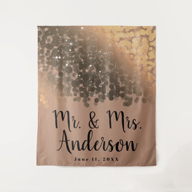 Honey Beige Champagne Golden Sparkle Lights Tapestry (Front)