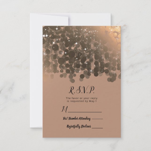 Honey Beige Champagne Golden Sparkle RSVP Reply Card (Front)