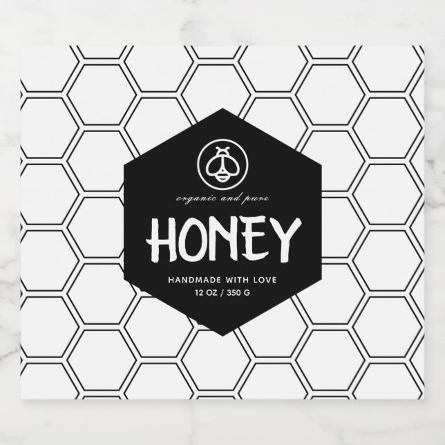 Honey Black & White Product Jar Label  (Single Label)