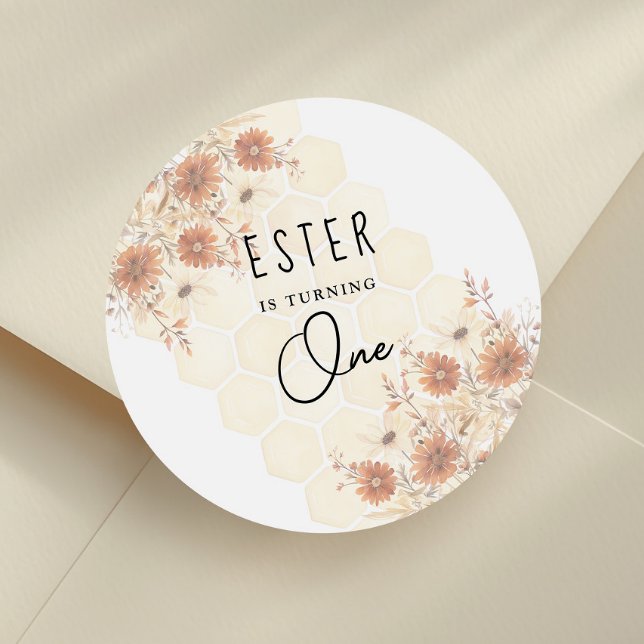 Honey Boho Wildflower First Birthday Classic Round Sticker (Creator Uploaded)