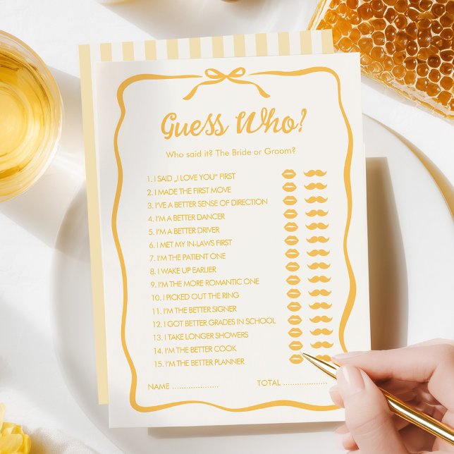 Honey Bridal Shower Guess Who Party Game Card (Creator Uploaded)