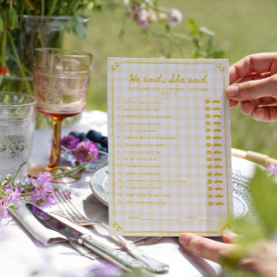 Honey Bridal Shower He Said She Said Game Card