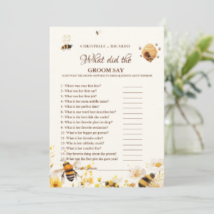 Honey Bride & groom trivia bridal shower game Card