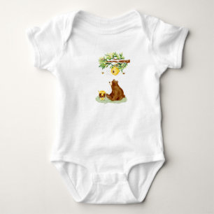Honey Brown Bear and Beehive Baby Bodysuit