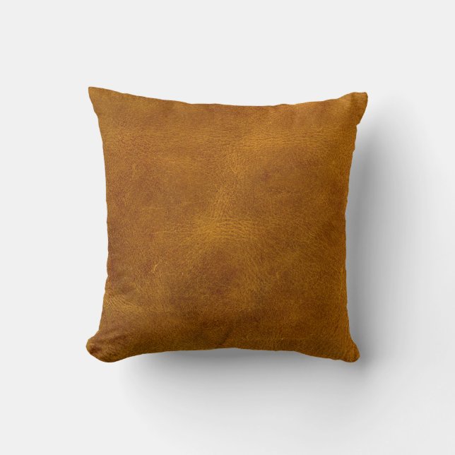 Honey Buckskin Leather Fine Grain Amber Mustard Cushion (Front)