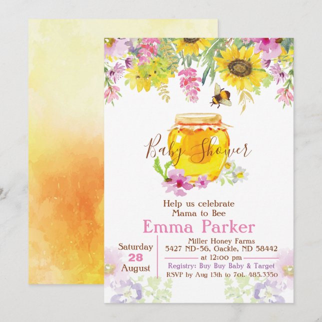 Honey Bumble Bee Baby Shower Invitation (Front/Back)