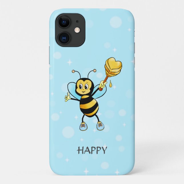 Honey bumble bee on black & light blue Case-Mate iPhone case (Back)