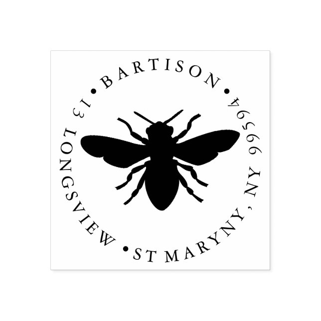 honey bumble bee ROUND RETURN ADDRESS Rubber Stamp (Imprint)