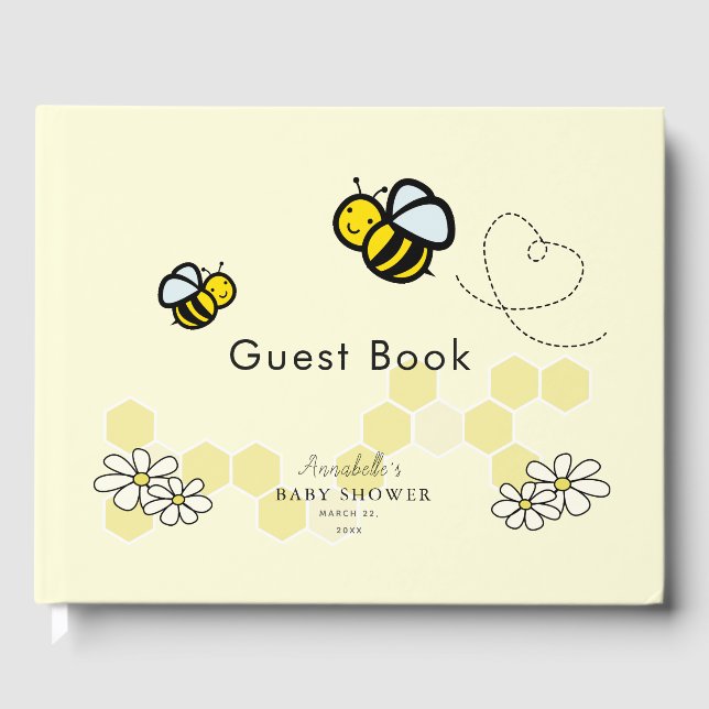 Honey / Bumble Bees & Daisies Yellow Baby Shower Guest Book (Front)