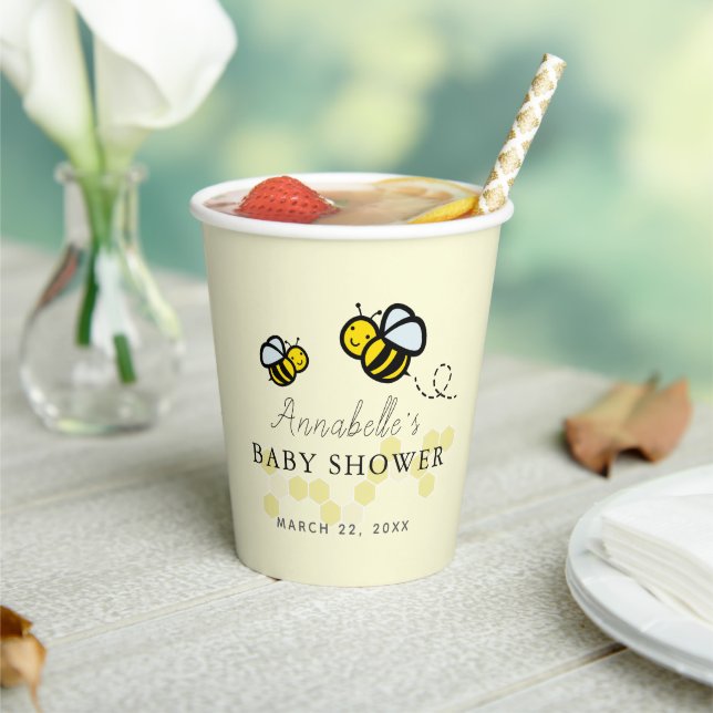 Honey/Bumble Bees & Daisy Baby Shower Yellow Paper Cups (Insitu)
