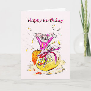 Honey Bunny Happy Birthday fun pink drawing card