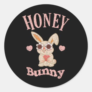 Honey Bunny Retro Easter Cute Rabbit Women Girls K Classic Round Sticker