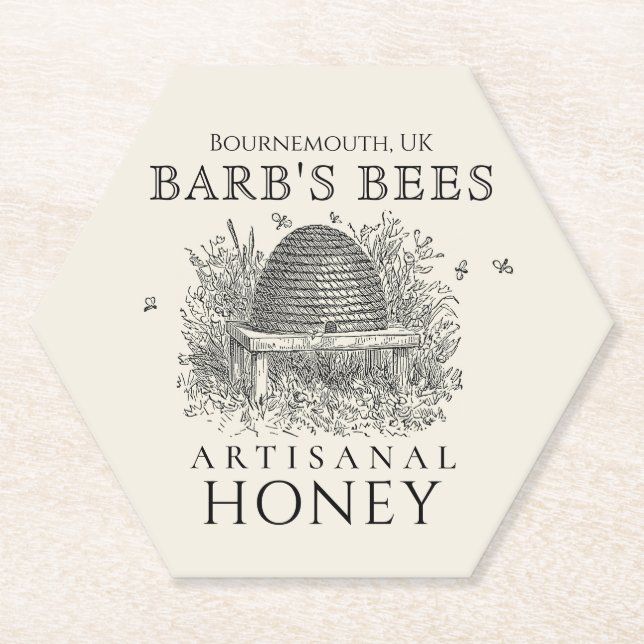 Honey Business Hexagon Candle Coaster Ivory Skep (Front)