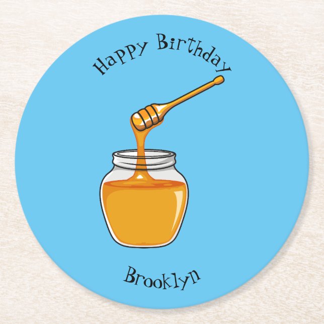 Honey cartoon illustration  round paper coaster (Front)